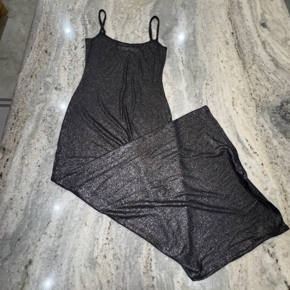 Aerie Medium Black Silver Sparkle Bodycon Maxi Dress Y2K Sexy Party‎ Strappy